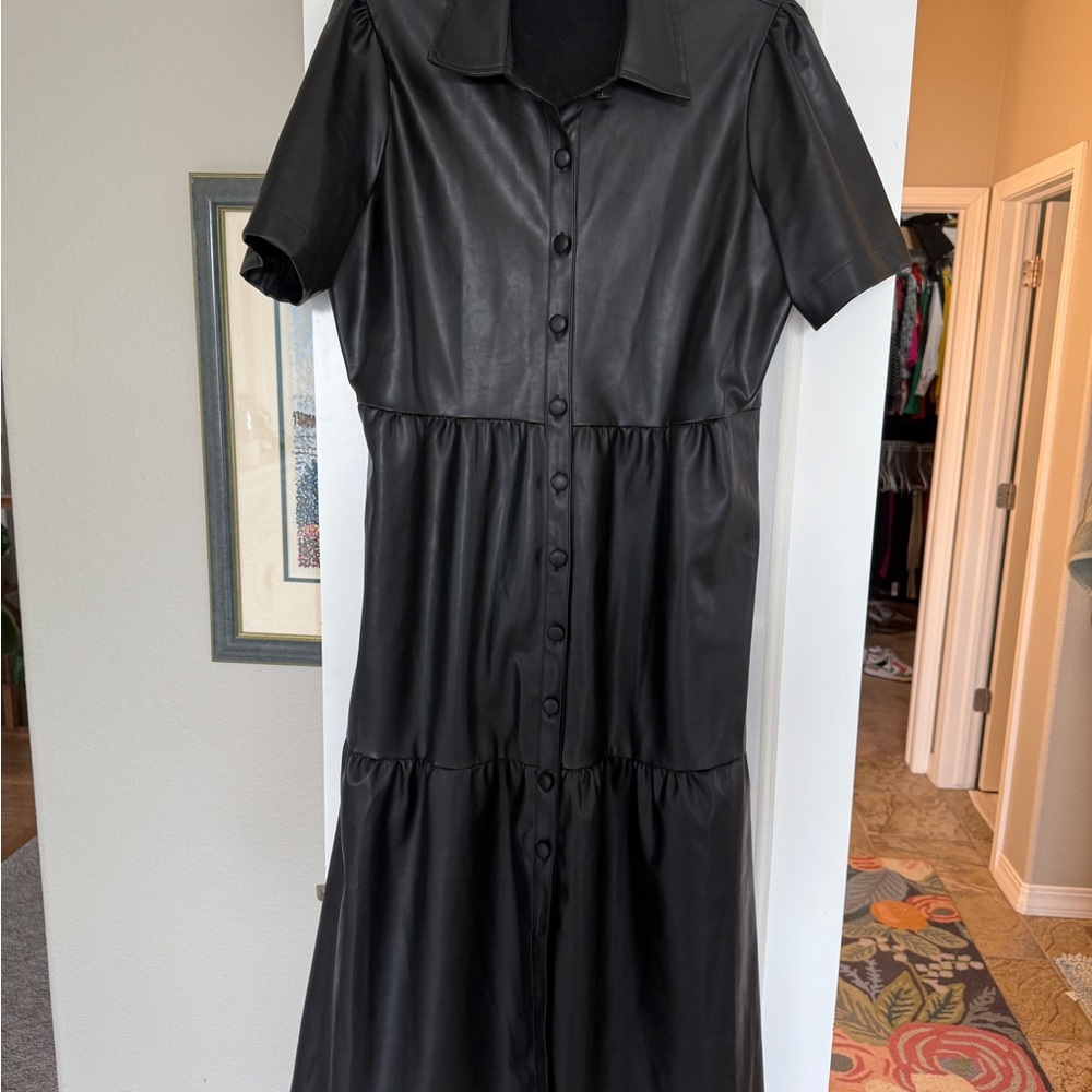Evereve Elliott Black Vegan Leather Tiered Dress